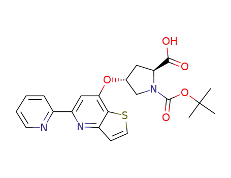 Molecular Structure of 884538-47-0 (1,2-Pyrrolidinedicarboxylic acid,
4-[[5-(2-pyridinyl)thieno[3,2-b]pyridin-7-yl]oxy]-, 1-(1,1-dimethylethyl)
ester, (2S,4R)-)