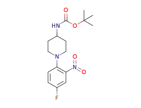 Molecular Structure of 885115-60-6 (Carbamic acid, [1-(4-fluoro-2-nitrophenyl)-4-piperidinyl]-,
1,1-dimethylethyl ester)