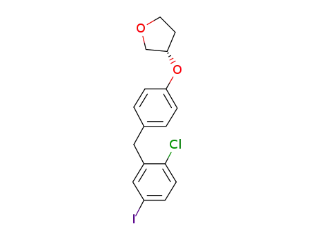 Molecular Structure of 915095-94-2 ((3S)-3-[4-[(2-Chloro-5-iodophenyl)methyl]phenoxy]tetrahydro-furan)