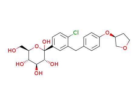 Molecular Structure of 1279691-35-8 (1-chloro-4-(β-D-glucopyranos-1-yl)-2-[4-((S)-tetrahydrofuran-3-yloxy)benzyl]benzene)
