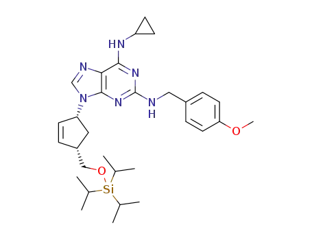 N6-cyclopropyl-N2-(4-methoxybenzyl)-9-((1R,4S)-4-(((triisopropylsilyl)oxy)methyl)cyclopent-2-en-1-yl)-9H-purine-2,6-diamine