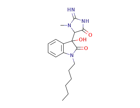 3-hydroxy-3-(2-imino-3-methyl-5-oxoimidazolidin-4-yl)-1-hexylindolin-2-one