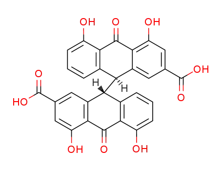 [9,9'-Bianthracene]-2,2'-dicarboxylicacid, 9,9',10,10'-tetrahydro-4,4',5,5'-tetrahydroxy-10,10'-dioxo-,(9R,9'S)-rel- cas  517-44-2