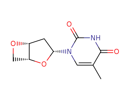 Molecular Structure of 7481-90-5 (1-(3,5-ANHYDRO-2-DEOXY-BETA-D-THREO-PENTOFURANOSYL)-5-METHYLPYRIMIDINE-2,4(1H,3H)-DIONE)