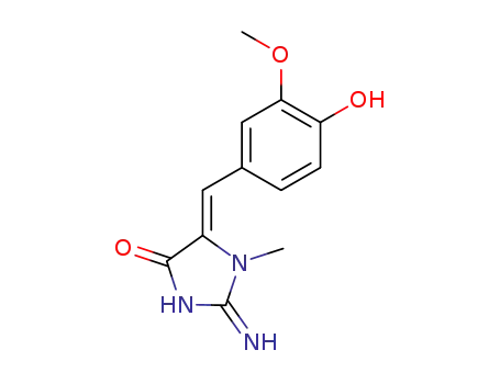 Molecular Structure of 29974-40-1 (4H-Imidazol-4-one,
2-amino-1,5-dihydro-5-[(4-hydroxy-3-methoxyphenyl)methylene]-1-meth
yl-)