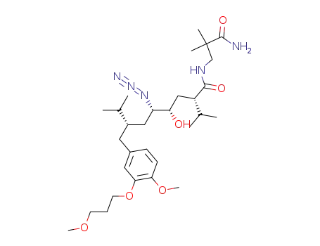 Molecular Structure of 324763-47-5 (BenzeneoctanaMide, N-(3-aMino-2,2-diMethyl-3-oxopropyl)- δ-azido-γ-hydroxy-4-Methoxy-3-(3-Methoxypropoxy)- α, ζ-bis(1-Methylethyl)-, (αS, γS, δS, ζS)-)