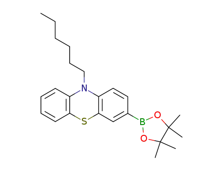Molecular Structure of 405198-29-0 (10H-Phenothiazine,
10-hexyl-3-(4,4,5,5-tetramethyl-1,3,2-dioxaborolan-2-yl)-)