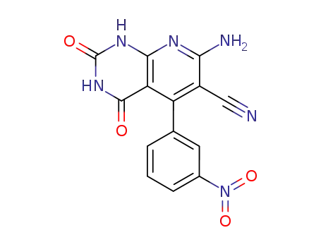 Molecular Structure of 487061-94-9 (Pyrido[2,3-d]pyrimidine-6-carbonitrile,
7-amino-1,2,3,4-tetrahydro-5-(3-nitrophenyl)-2,4-dioxo-)