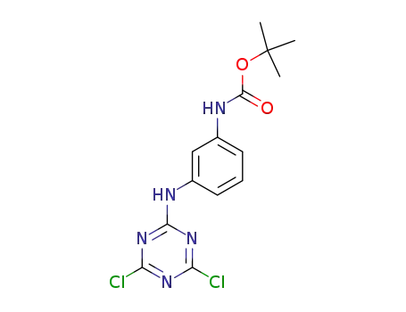 Molecular Structure of 537049-05-1 (Carbamic acid, [3-[(4,6-dichloro-1,3,5-triazin-2-yl)amino]phenyl]-,
1,1-dimethylethyl ester)
