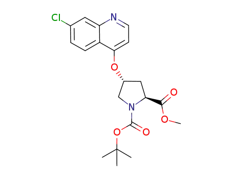 Molecular Structure of 220424-77-1 (1,2-Pyrrolidinedicarboxylic acid, 4-[(7-chloro-4-quinolinyl)oxy]-,
1-(1,1-dimethylethyl) 2-methyl ester, (2S,4R)-)