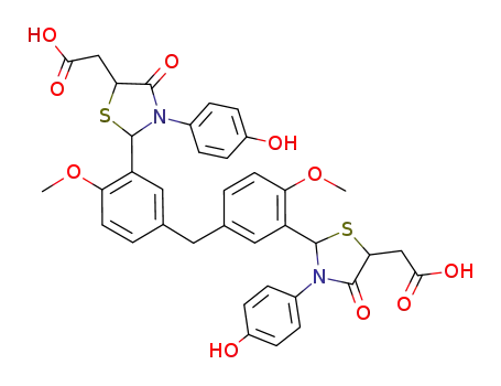2-[2-(5-3-[5-(carboxymethyl)-3-(4-hydroxyphenyl)-4-oxo-1,3-thiazolan-2-yl]-4-methoxybenzyl-2-methoxyphenyl)-3-(4-hydroxyphenyl)-4-oxo-1,3-thiazolan-5-yl]acetic acid