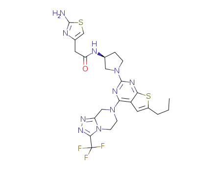 2-(2-Amino-thiazol-4-yl)-N-{(S)-1-[6-propyl-4-(3-trifluoromethyl-5,6-dihydro-8H-[1,2,4]triazolo[4,3-a]pyrazin-7-yl)-thieno[2,3-d]pyrimidin-2-yl]-pyrrolidin-3-yl}-acetamide