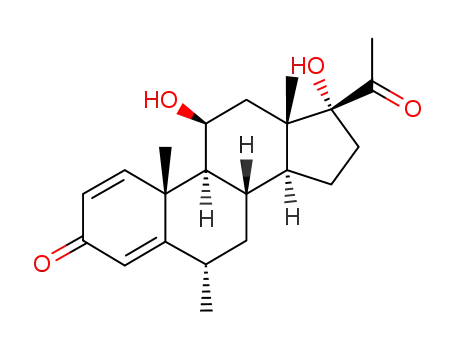 Molecular Structure of 6870-94-6 (Pregna-1,4-diene-3,20-dione,11,17-dihydroxy-6-methyl-, (6a,11b)-)