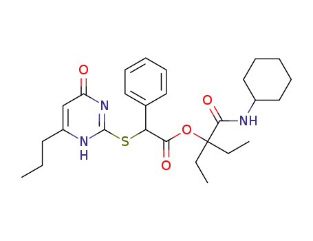 3-(cyclohexylcarbamoyl)pentan-3-yl 2-([4-oxo-6-propyl-1,4-dihydropyrimidin-2-yl]thio)-2-phenylacetate