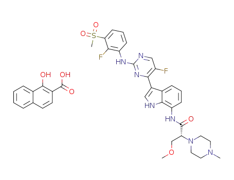 (R)-N-(3-(5-fluoro-2-((2-fluoro-3-(methylsulfonyl)phenyl)amino)pyrimidin-4-yl)-1H-indol-7-yl)-3-methoxy-2-(4-methylpiperazin-1-yl)propanamide xinafoic acid