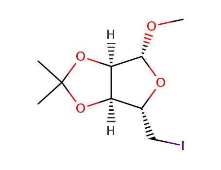 Molecular Structure of 38838-06-1 ((3aS,4S,6R,6aR)-4-(iodoMethyl)-6-Methoxy-2,2-diMethyltetrahydrofuro[3,4-d][1,3]dioxole)