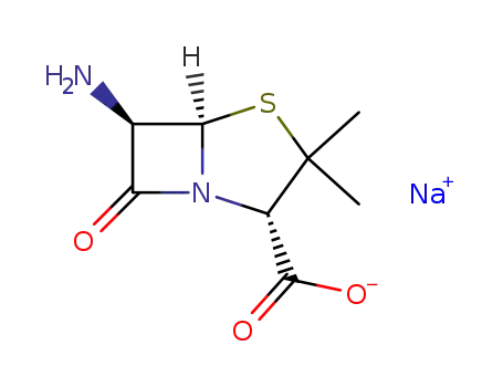 Molecular Structure of 1203-85-6 (sodium (2S,5R,6R)-6-amino-3,3-dimethyl-7-oxo-4-thia-1-azabicyclo[3.2.0]heptane-2-carboxylate)