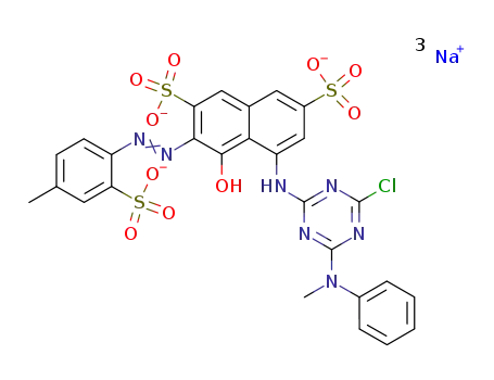 Molecular Structure of 70210-46-7 (trisodium 5-[[4-chloro-6-(methylphenylamino)-1,3,5-triazin-2-yl]amino]-4-hydroxy-3-[(4-methyl-2-sulphonatophenyl)azo]naphthalene-2,7-disulphonate)