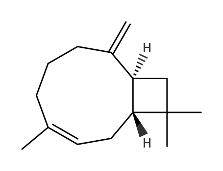 Molecular Structure of 136296-35-0 (Bicyclo[7.2.0]undec-3-ene, 4,11,11-trimethyl-8-methylene-, (1R,3Z,9S)-)