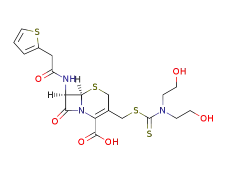 (6R)-3-{[bis-(2-hydroxy-ethyl)-thiocarbamoylsulfanyl]-methyl}-8-oxo-7t-(2-thiophen-2-yl-acetylamino)-(6rH)-5-thia-1-aza-bicyclo[4.2.0]oct-2-ene-2-carboxylic acid