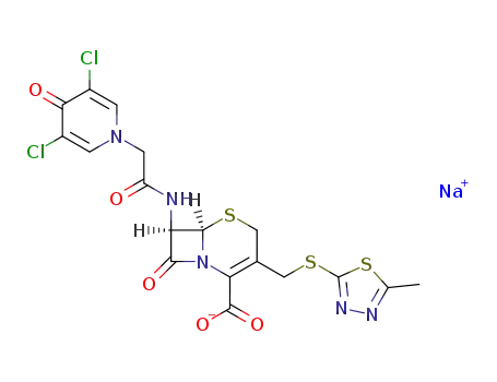 (6R,7R)-3-[[(5-methyl-1,3,4-thiadiazolyl-2-yl)thio]methyl]-7-[2-(3,5-dichloro-4-pyridone-1-acetylamido)]-8-oxo-5-thia-1-azabicyclo[4.2.0]oct-2-ene-2-carboxylic acid sodium salt