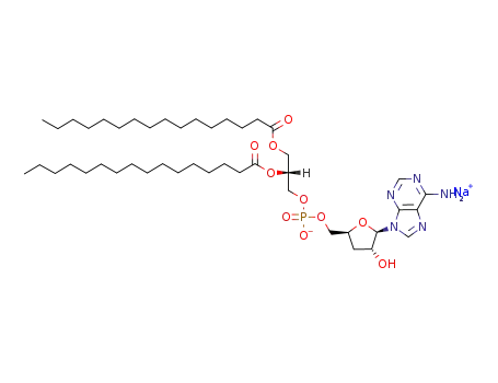 Molecular Structure of 116595-57-4 (5'-Adenylic acid, 3'-deoxy-, mono[2,3-bis[(1-oxohexadecyl)oxy]propyl]
ester, monosodium salt, (R)-)