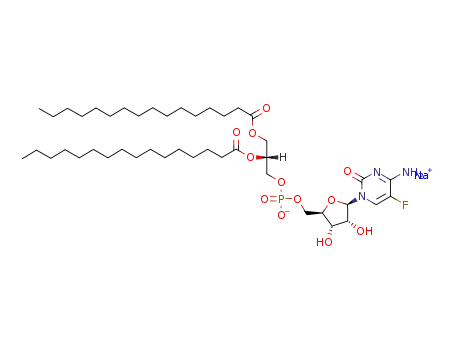 Molecular Structure of 116661-29-1 (5'-Cytidylic acid, 5-fluoro-, mono[2,3-bis[(1-oxohexadecyl)oxy]propyl]
ester, monosodium salt, (R)-)