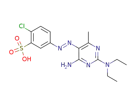 Molecular Structure of 105547-86-2 (Benzenesulfonic acid,
5-[[4-amino-2-(diethylamino)-6-methyl-5-pyrimidinyl]azo]-2-chloro-)