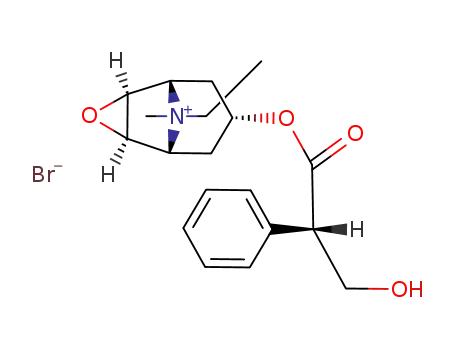 3-Oxa-9-azoniatricyclo[3.3.1.02,4]nonane,9-ethyl-7-[(2S)-3-hydroxy-1-oxo-2-phenylpropoxy]-9-methyl-, bromide (1:1), (1a,2b,4b,5a,7b)- cas  30286-75-0