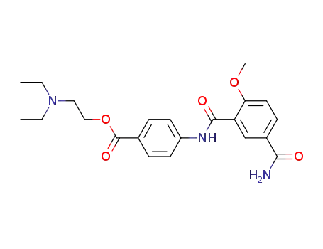 Molecular Structure of 89366-52-9 (Benzoic acid, 4-[[5-(aminocarbonyl)-2-methoxybenzoyl]amino]-,
2-(diethylamino)ethyl ester)