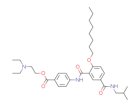 Molecular Structure of 89366-51-8 (Benzoic acid,
4-[[5-[[(2-methylpropyl)amino]carbonyl]-2-(octyloxy)benzoyl]amino]-,
2-(diethylamino)ethyl ester)