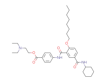 Molecular Structure of 89366-53-0 (Benzoic acid,
4-[[5-[(cyclohexylamino)carbonyl]-2-(octyloxy)benzoyl]amino]-,
2-(diethylamino)ethyl ester)