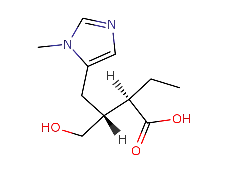 Molecular Structure of 34350-99-7 ((2R,3R)-2-ethyl-4-hydroxy-3-[(1-methyl-1H-imidazol-5-yl)methyl]butanoic acid)