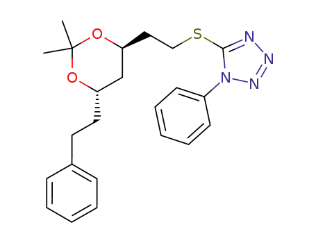 Molecular Structure of 485321-90-2 (1H-Tetrazole,
5-[[2-[(4R,6S)-2,2-dimethyl-6-(2-phenylethyl)-1,3-dioxan-4-yl]ethyl]thio]-
1-phenyl-)