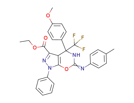 4-(4-methoxy-phenyl)-1-phenyl-6-p-tolylimino-4-trifluoromethyl-1,4,5,6-tetrahydro-pyrazolo[4,3-e][1,3]oxazine-3-carboxylic acid ethyl ester