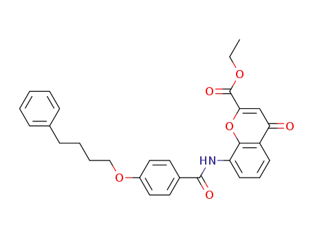 Molecular Structure of 136450-08-3 (4H-1-Benzopyran-2-carboxylic acid,
4-oxo-8-[[4-(4-phenylbutoxy)benzoyl]amino]-, ethyl ester)
