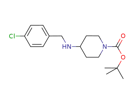 Molecular Structure of 849106-37-2 (1-Piperidinecarboxylic acid, 4-[[(4-chlorophenyl)methyl]amino]-,
1,1-dimethylethyl ester)