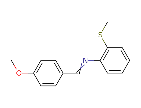 Molecular Structure of 142505-39-3 (Benzenamine, N-[(4-methoxyphenyl)methylene]-2-(methylthio)-)