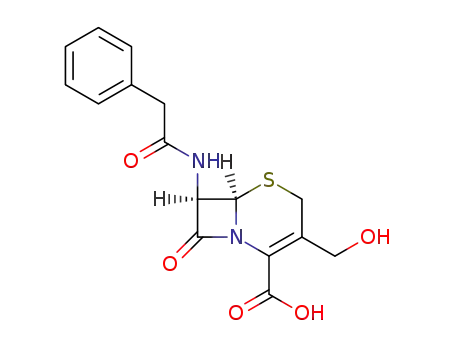 Molecular Structure of 28240-15-5 (5-Thia-1-azabicyclo[4.2.0]oct-2-ene-2-carboxylic acid,
3-(hydroxymethyl)-8-oxo-7-[(phenylacetyl)amino]-, (6R,7R)-)