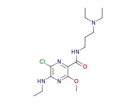 Molecular Structure of 57796-55-1 (Pyrazinecarboxamide,
6-chloro-N-[3-(diethylamino)propyl]-5-(ethylamino)-3-methoxy-)