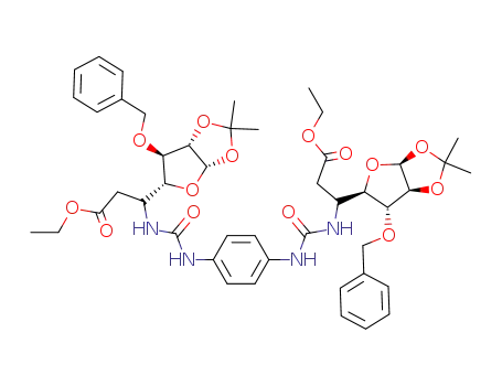 3-(6-benzyloxy-2,2-dimethyl-tetrahydro-furo[2,3-d][1,3]dioxol-5-yl)-3-[3-(4-{3-[1-(6-benzyloxy-2,2-dimethyl-tetrahydro-furo[2,3-d][1,3]dioxol-5-yl)-2-ethoxycarbonyl-ethyl]-ureido}-phenyl)-ureido]-propionic acid ethyl ester