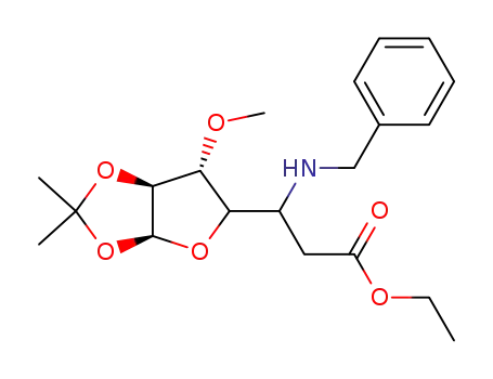 3-Benzylamino-3-((3aS,6R,6aS)-6-methoxy-2,2-dimethyl-tetrahydro-furo[2,3-d][1,3]dioxol-5-yl)-propionic acid ethyl ester