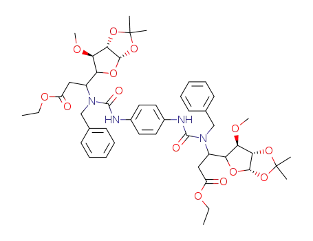 3-[1-benzyl-3-(4-{3-benzyl-3-[2-ethoxycarbonyl-1-(6-methoxy-2,2-dimethyl-tetrahydro-furo[2,3-d][1,3]dioxol-5-yl)-ethyl]-ureido}-phenyl)-ureido]-3-(6-methoxy-2,2-dimethyl-tetrahydro-furo[2,3-d][1,3]dioxol-5-yl)-propionic acid ethyl ester