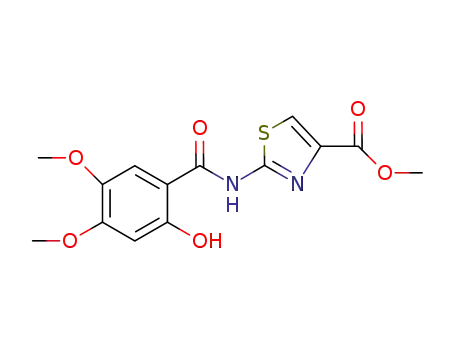 Molecular Structure of 877997-99-4 (Methyl 2-(2-hydroxy-4,5-diMethoxybenzaMido)thiazole-4-carboxylate)