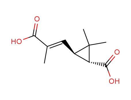 Molecular Structure of 72120-98-0 (Cyclopropanecarboxylic acid,
3-[(1E)-2-carboxy-1-propenyl]-2,2-dimethyl-, (1R,3R)-)