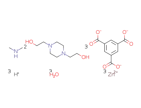 (NH2Me2)(1,4-bis(2-hydroxyethyl)piperazine-H2)[Zn3(trimesate)3]·3H2O