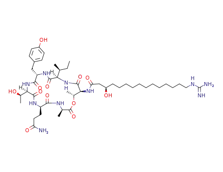 (3R)-N-{(3R,6R,9R,12S,15R,18S,19R)-6-(3-amino-3-oxopropyl)-15-[(2S)-butan-2-yl]-12-(4-hydroxybenzyl)-9-[(1R)-1-hydroxyethyl]-3,19-dimethyl-2,5,8,11,14,17-hexaoxo-1-oxa-4,7,10,13,16-pentaazacyclononadecan-18-yl}-15-carbamimidamido-3-hydroxypentadecanamide