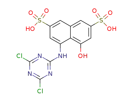 Molecular Structure of 7538-88-7 (2,7-Naphthalenedisulfonic acid,
4-[(4,6-dichloro-1,3,5-triazin-2-yl)amino]-5-hydroxy-)