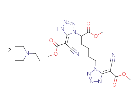 (E)-2,2'-<<1-(Methoxycarbonyl)-1,5-pentandiyl>di-4,5-dihydro-1H-tetrazol-1-yl-5-yliden>bis(cyanessigsaeure-methylester), Bis(triethylammonium)-Salz