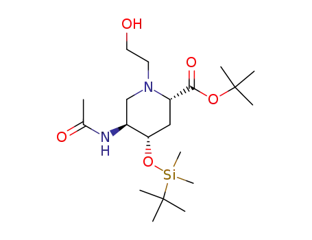 tert-butyl (2S,4S,5S)-5-acetamido-4-<(tert-butyl)dimethylsilyloxy>-1-(2-hydroxyethyl)piperidine-2-carboxylate
